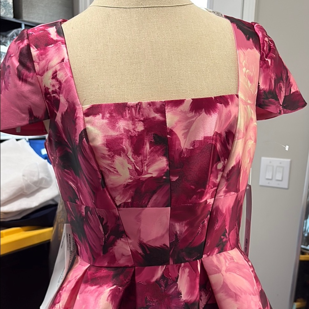 Kay Unger Fuchsia and Crimson Checkered Dress